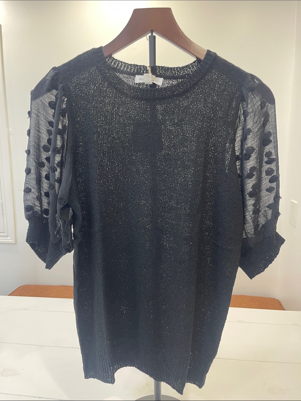 Blu Pepper Black Metallic Puff Sleeve Knit Top
